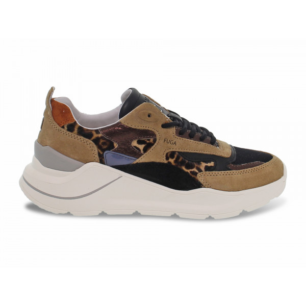 Sneakers D.A.T.E. FUGA PONY in camoscio e pelle beige e leopardato Donna Sneakers
