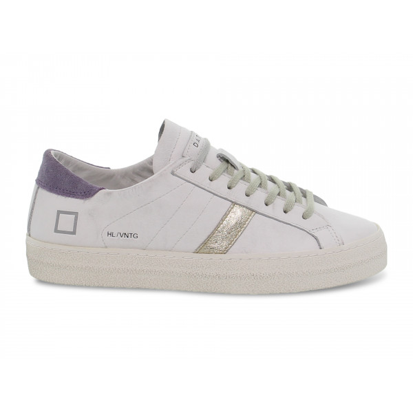 Sneakers D.A.T.E. HILL LOW VINTAGE CALF WHITE-LAVANDE in pelle e laminato bianco e platino Donna Sneakers