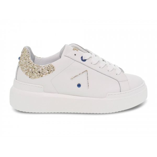 Sneakers Ed Parrish in pelle e glitter bianco e platino