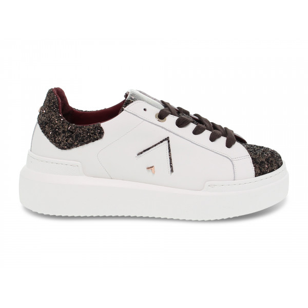 Sneakers Ed Parrish in pelle e glitter bianco e testa di moro Donna Sneakers