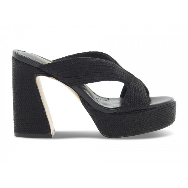 Sandalo con tacco Emanuèlle Vee CIABATTONE GIUNONE PLATEAU in raffia e pelle nero Donna Sandalo con tacco