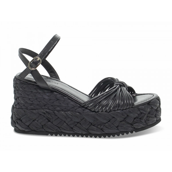 Zeppa Emanuèlle Vee SANDALO MIGNON in pelle e raffia nero e beige