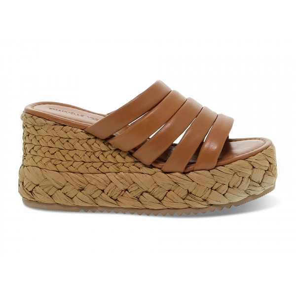 Zeppa Emanuèlle Vee SANDALO MIGNON IMBOTTITO in nappa e raffia cuoio e beige Donna Zeppa