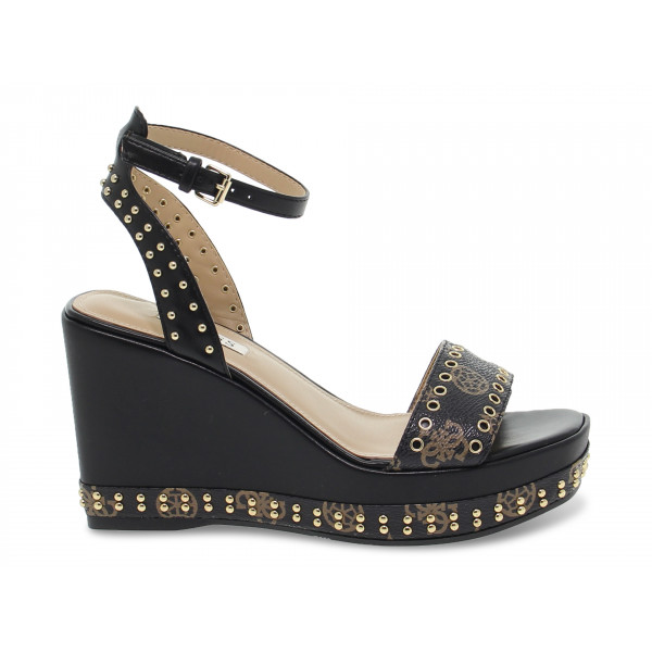 Zeppa Guess SANDALO ALTO LOGATO in pelle nero e marrone Donna Zeppa