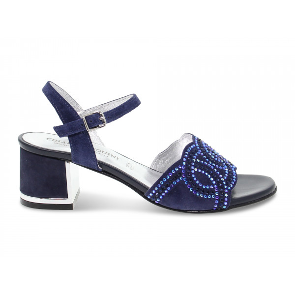 Sandalo basso Pasquini Calzature in camoscio e crystal blu e argento Donna Sandalo basso