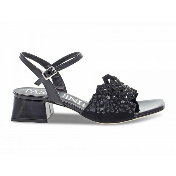 Sandalo basso Pasquini Calzature SANDALO CINTURINO GIOIELLO in vernice e crystal nero Donna Sandalo basso