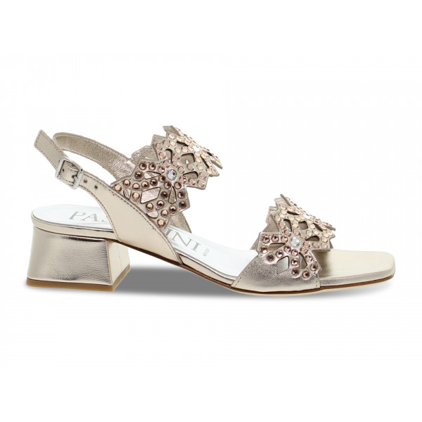 Sandalo basso Pasquini Calzature SANDALO DUE FASCE GIOIELLO in laminato e crystal tortora Donna Sandalo basso