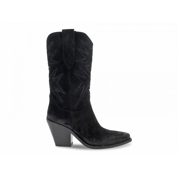Stivale Poesie Veneziane STRATEGIA WASH CON RICAMO in camoscio nero Donna Stivale