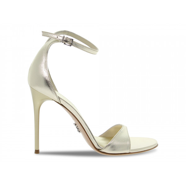 Sandalo con tacco Sergio Levantesi FERRAGNI COLOR PLATINO in laminato platino Donna Sandalo con tacco