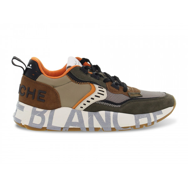 Sneakers Voile Blanche CLUB01 1F35 in camoscio e tessuto verde scuro e marrone Uomo Sneakers