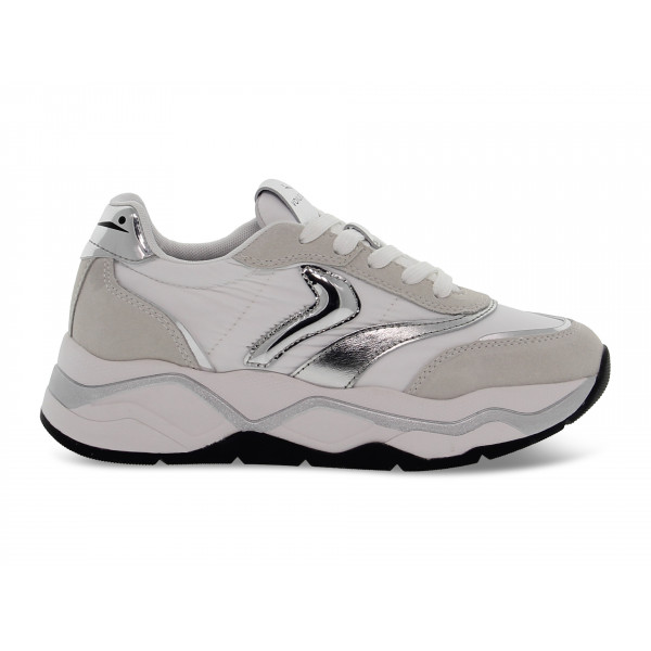 Sneakers Voile Blanche CLUB108 1N02 in camoscio e nylon bianco e argento Donna Sneakers