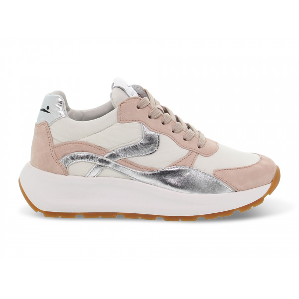 Sneakers Voile Blanche FLOWEE 02 in camoscio e nylon bianco e rosa