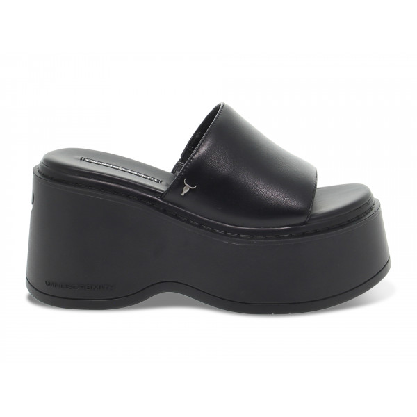 Zeppa Windsor Smith ABANDON BLACK LEATHER in pelle nero Donna Zeppa