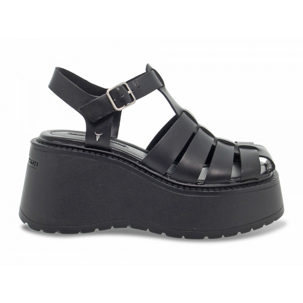 Zeppa Windsor Smith CRUSH BLACK LEATHER in pelle nero Donna Zeppa