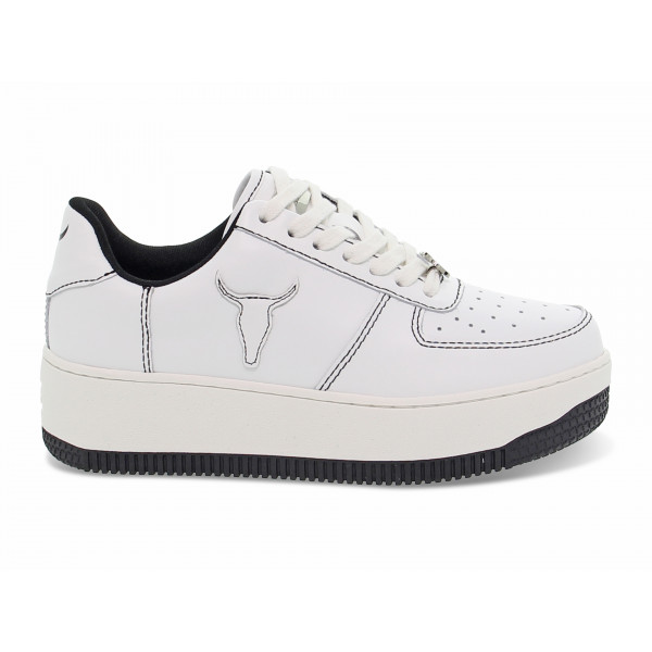 Sneakers Windsor Smith REBOUND WHITE BLACK in pelle e pelle bianco e nero