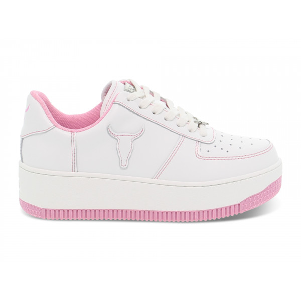 Sneakers Windsor Smith REBOUND WHITE BUBBLEGUM in pelle e pelle bianco e rosa Donna Sneakers