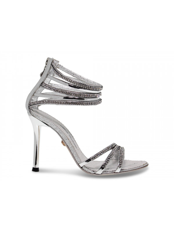 Sandalo con tacco Alberto Venturini GIOIELLO in crystal e laminato argento
