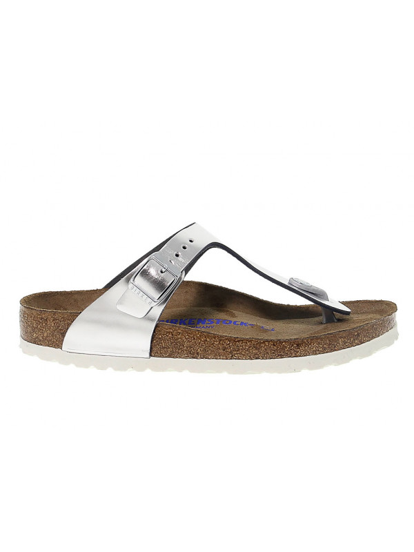 Sandalo basso Birkenstock GIZEH in pelle e laminato argento