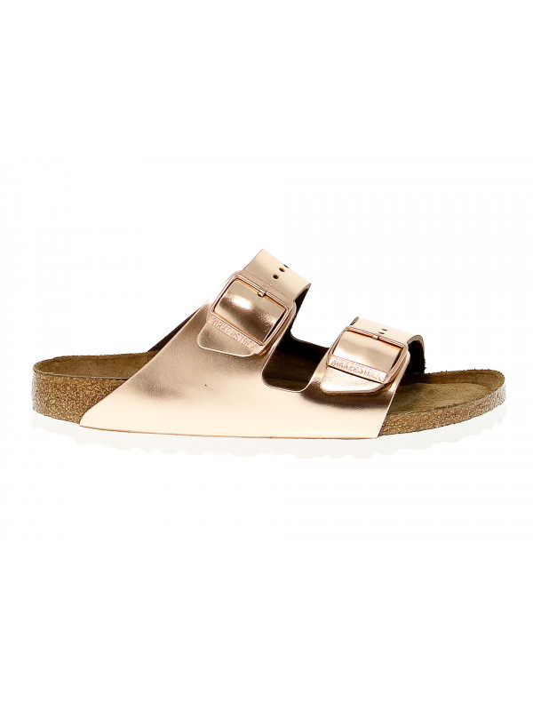 Sandalo basso Birkenstock ARIZONA SOFT FOOTBED in pelle e laminato platino