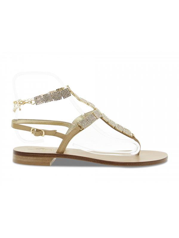 Sandalo basso Capri POSITANO GIOIELLO in pelle e crystal beige e oro