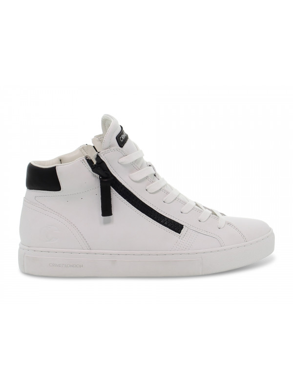 Sneakers Crime London HIGH TOP DOUBLE ZIP in pelle bianco e nero