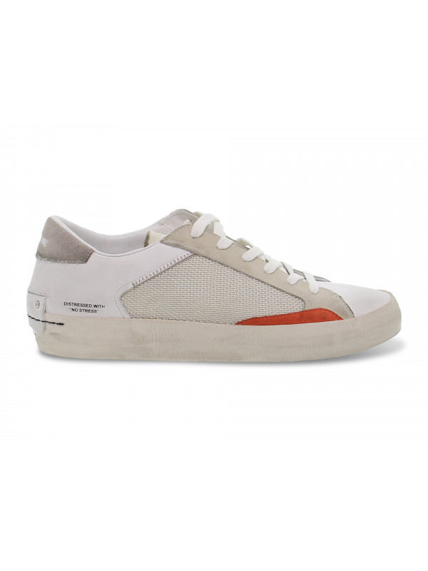 Sneakers Crime London LOW TOP DISTRESSED in pelle bianco e beige