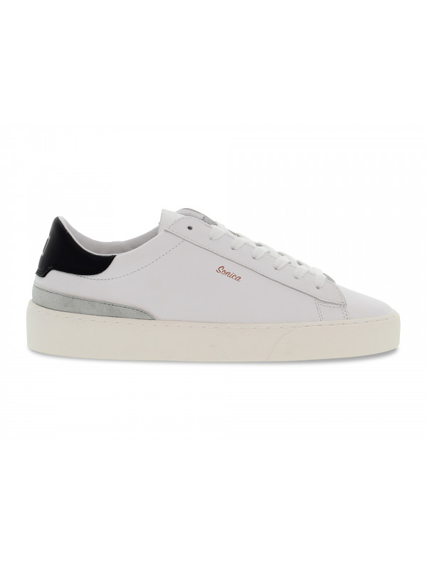 Sneakers D.A.T.E. SONICA CALF WHITE-BLACK in pelle e camoscio bianco e nero