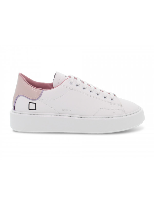 Sneakers D.A.T.E. SFERA PATENT WHITE-PINK in pelle e vernice bianco e rosa