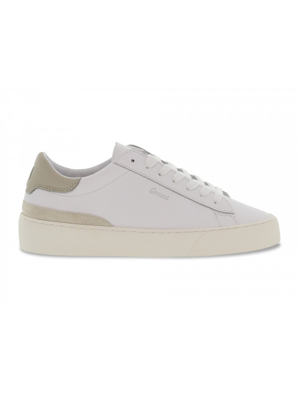 Sneakers D.A.T.E. SONICA CALF WHITE-BEIGE in pelle e camoscio bianco e beige