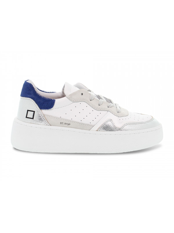 Sneakers D.A.T.E. STEP POP LAMINATED SILVER in pelle e laminato bianco e argento