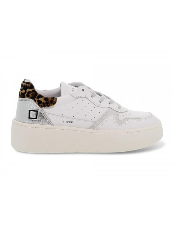 Sneakers D.A.T.E. STEP POP in pelle e laminato bianco e leopardato