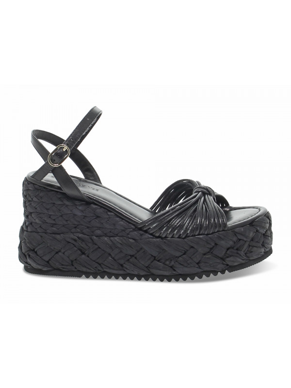 Zeppa Emanuèlle Vee SANDALO MIGNON in pelle e raffia nero e beige