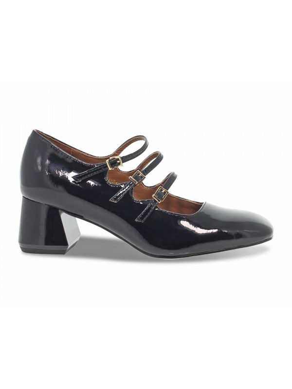 Scarpa con tacco Emanuèlle Vee DECOLLETE' MELANY TRE CINTURINI in vernice nero