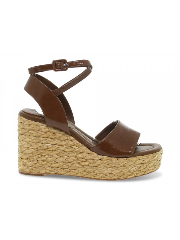 Sandalo con tacco Paloma Barcelò RIU MALORY in pelle e raffia marrone