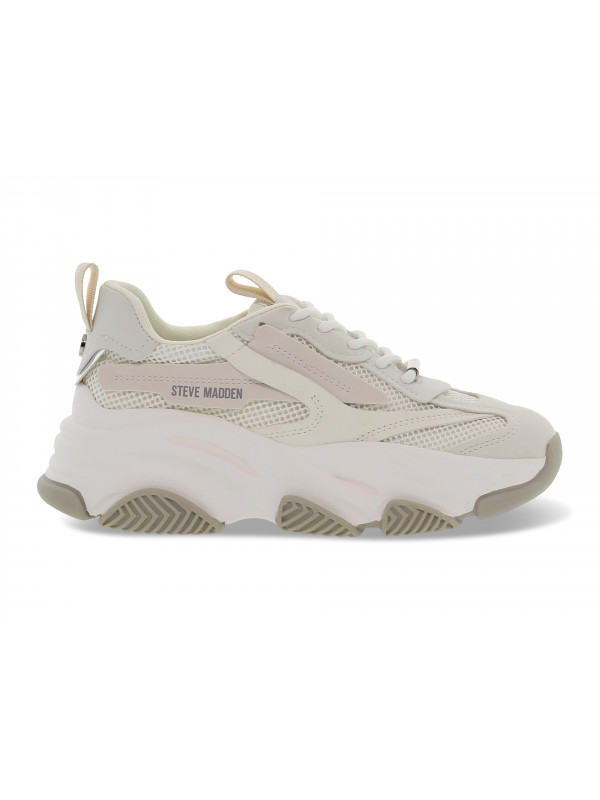 Sneakers Steve Madden POSSESSION-E OFF WHT GRY in tessuto e pelle beige e bianco