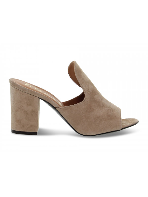 Sandalo con tacco Via Roma 15 SABOT STONDATO in camoscio beige