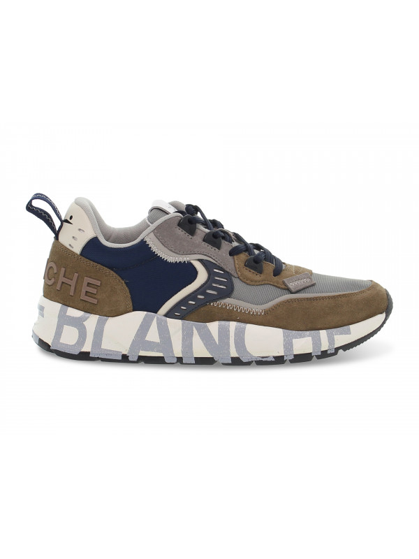 Sneakers Voile Blanche CLUB01 2D03 in camoscio e tessuto taupe e navy