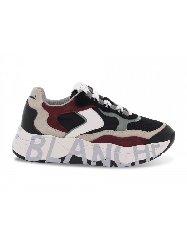 Sneakers Voile Blanche CLUB107 1A34 in camoscio e tessuto nero e bordeaux