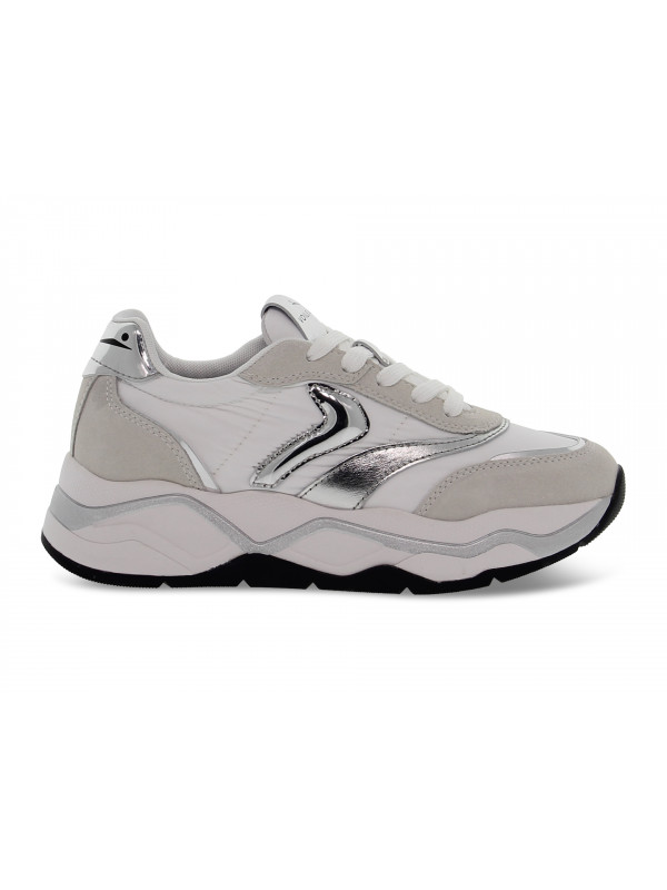 Sneakers Voile Blanche CLUB108 1N02 in camoscio e nylon bianco e argento