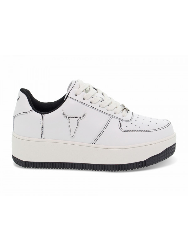 Sneakers Windsor Smith REBOUND WHITE BLACK in pelle e pelle bianco e nero