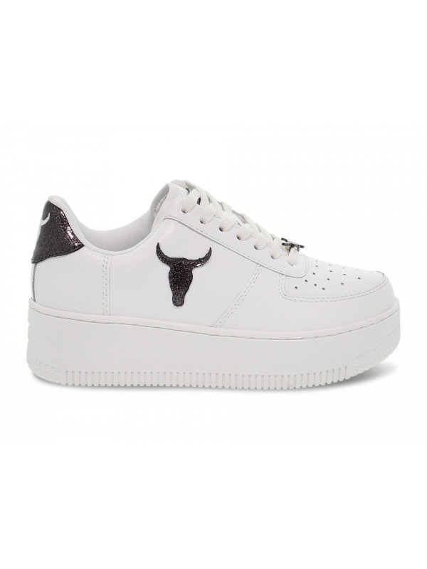 Sneakers Windsor Smith RICH WHITE GLITTER PATENT in pelle e vernice bianco e nero