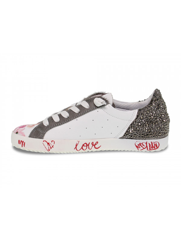 Sneakers Alberto Venturini TENNIS in ecopelle e crystal bianco e grigio