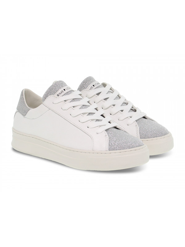 Sneakers Crime London SONIK LOW CUT in pelle e glitter bianco e