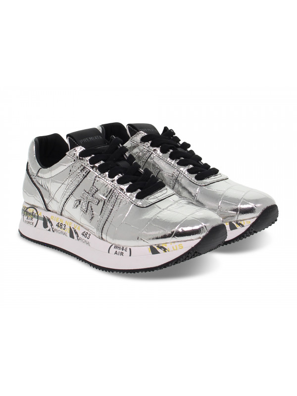 Sneakers Premiata CONNY in laminato e stampato argento Guidi Calzature Nuova Collezione Autunno Inverno 2024 Guidi Calzature