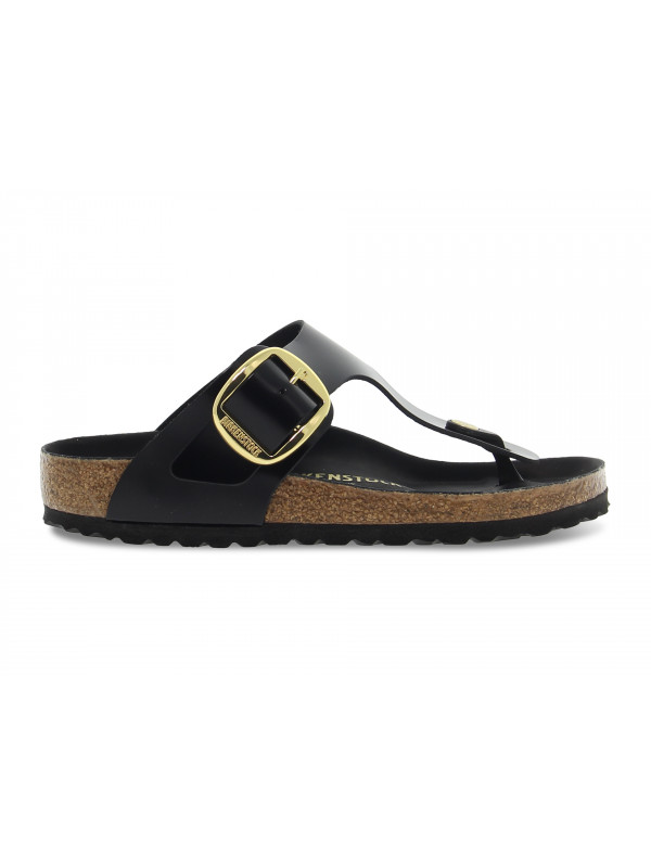 Flat sandals Birkenstock GIZEH BIG BUCKLE in black leather