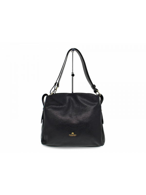 Shoulder bag Cuoieria Fiorentina VELVET BORSA A SPALLA GRANDE CON TRACOLLA ESTENSIBILE in black leather