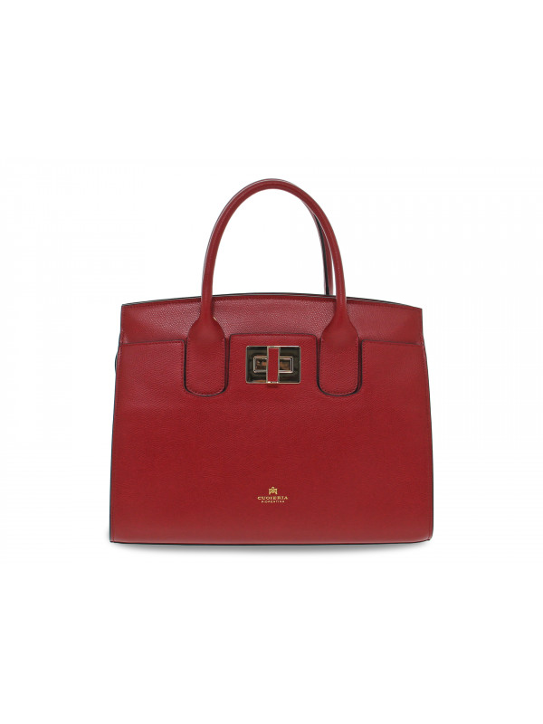 Handbag Cuoieria Fiorentina BELLA MEDIUM TOTE BAG CON ACCESSORIO METALLO in ruby saffiano