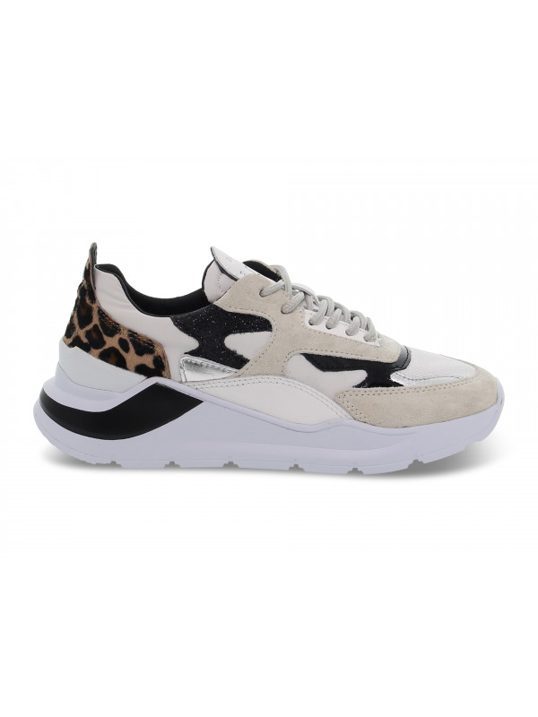 Sneakers D.A.T.E. FUGA ANIMALIER WHITE in white leather