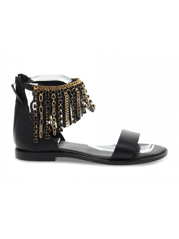 Flat sandals Emanuèlle Vee CAVIGLIERA GIOIELLO in black faux leather