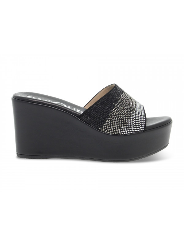 Wedge Pasquini Calzature CIABATTA ZEPPA GIOIELLO in black suede leather